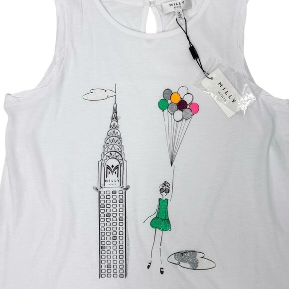 Milly NYC Girls Graphic Sleeveless Top Size 14‎ White NWT - Picture 5 of 7